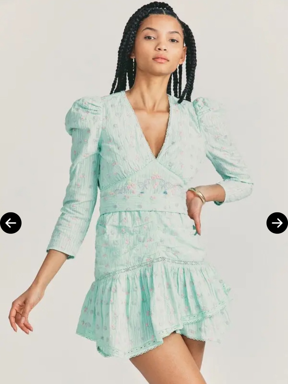 LoveShackFancy Mint Green Floral Embroidered Tiered Dress